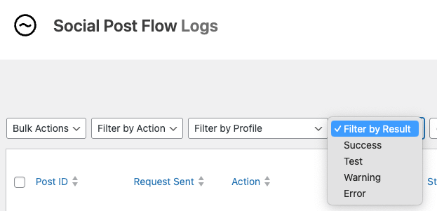 Social Post Flow: WordPress Plugin: Logs: Filters