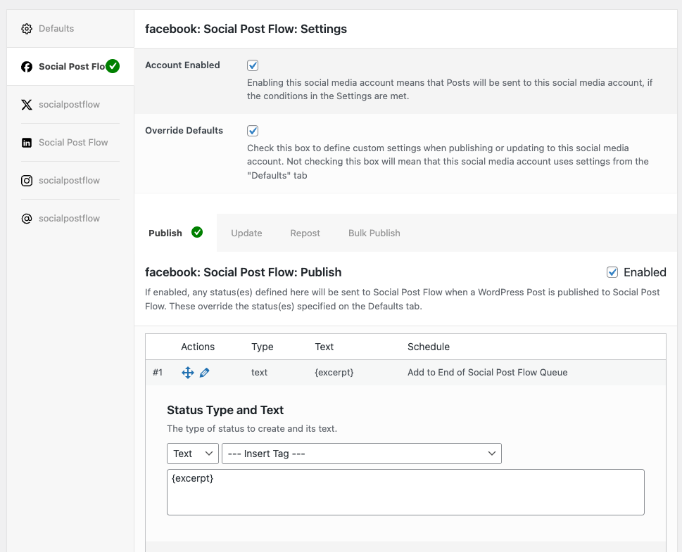 Social Post Flow: WordPress Plugin: Status Settings: Per-Profile Statuses