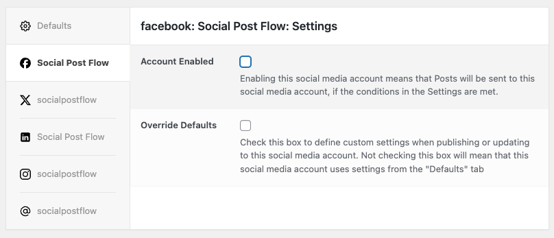 Social Post Flow: WordPress Plugin: Account Settings