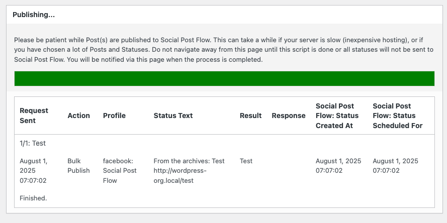 Social Post Flow: WordPress Plugin: Bulk Publish: Results
