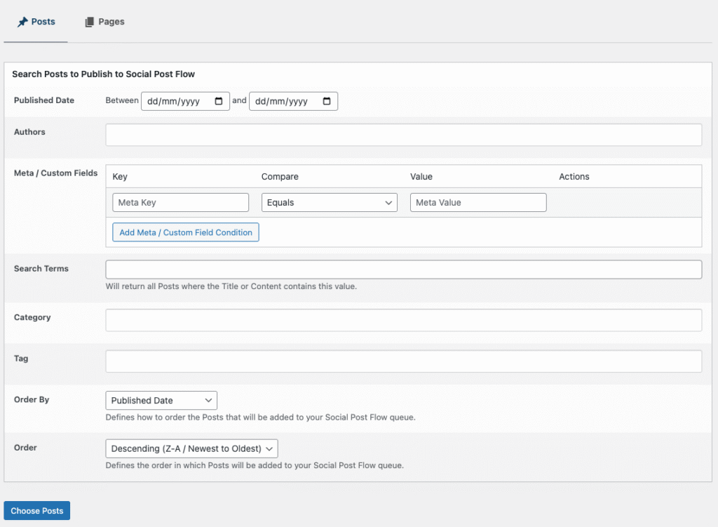 Social Post Flow: WordPress Plugin: Bulk Publish: Search Posts