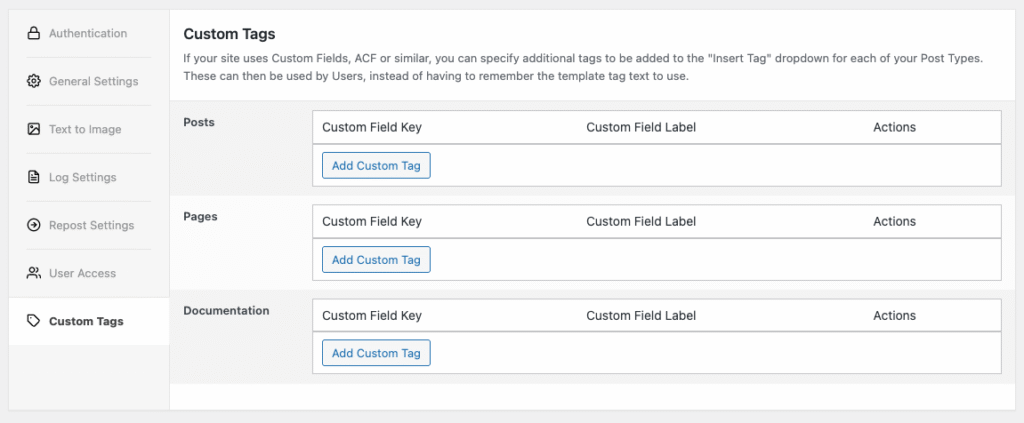Social Post Flow: WordPress Plugin: Custom Tags