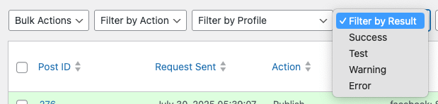 Social Post Flow: WordPress Plugin: Logs: Filters