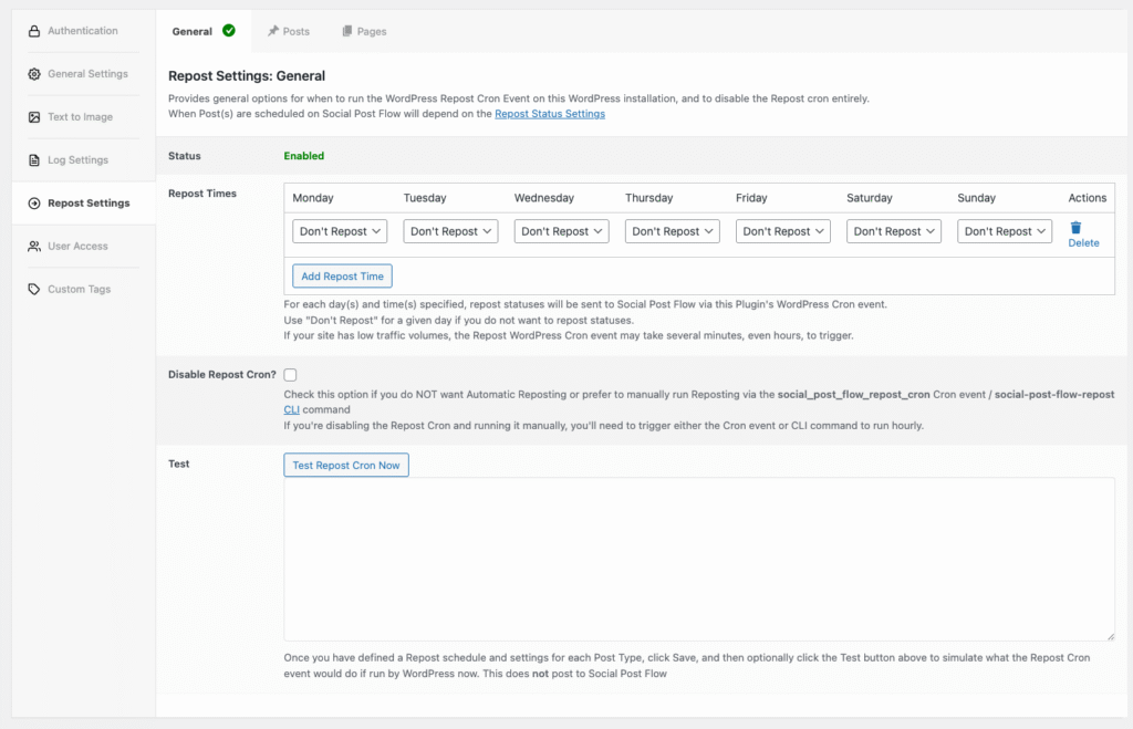 Social Post Flow: WordPress Plugin: Repost Settings: General