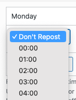 Social Post Flow: WordPress Plugin: Repost Settings: Select Time