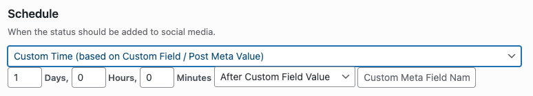 Social Post Flow: WordPress Plugin: Status Configuration: Custom Time, based on Custom Field / Post Meta Value