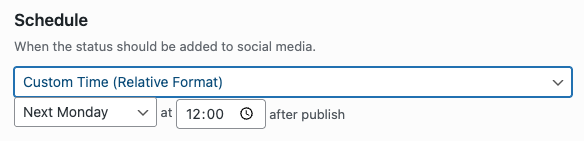 Social Post Flow: WordPress Plugin: Status Configuration: Custom Time, Relative Format