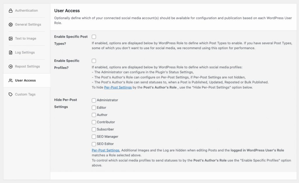 Social Post Flow: WordPress Plugin: User Access