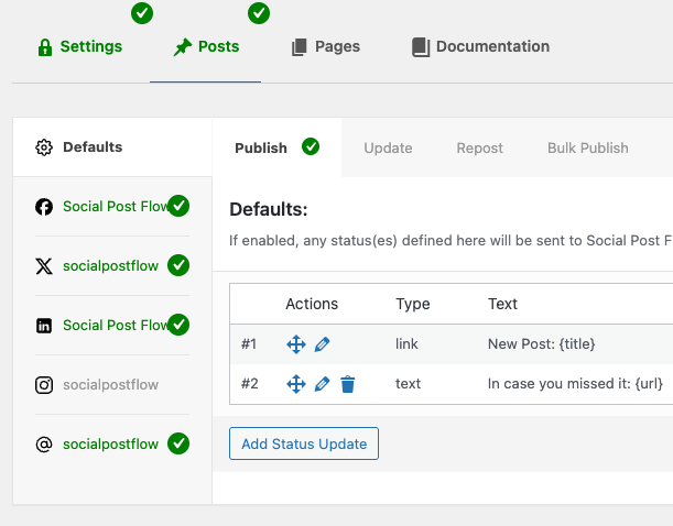 Social Post Flow: WordPress Plugin: User Access: Enable Specific Profiles: Statuses