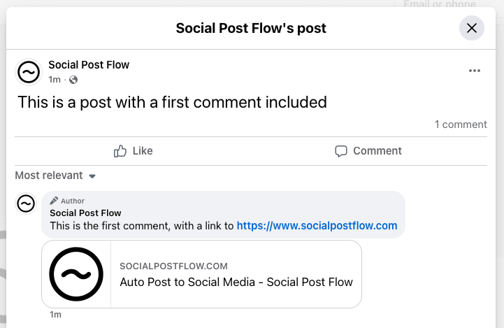 Social Post Flow: WordPress Plugin: Text Post with First Comment with Link