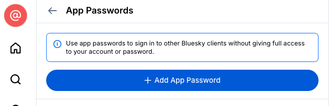 Social Post Flow: Connect Profiles: Bluesky: Add App Password