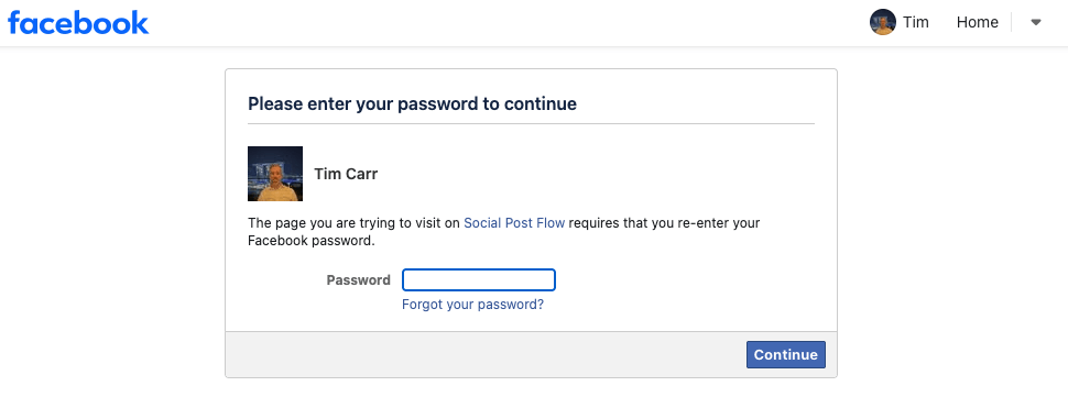Social Post Flow: Connect Profiles: Facebook: Login