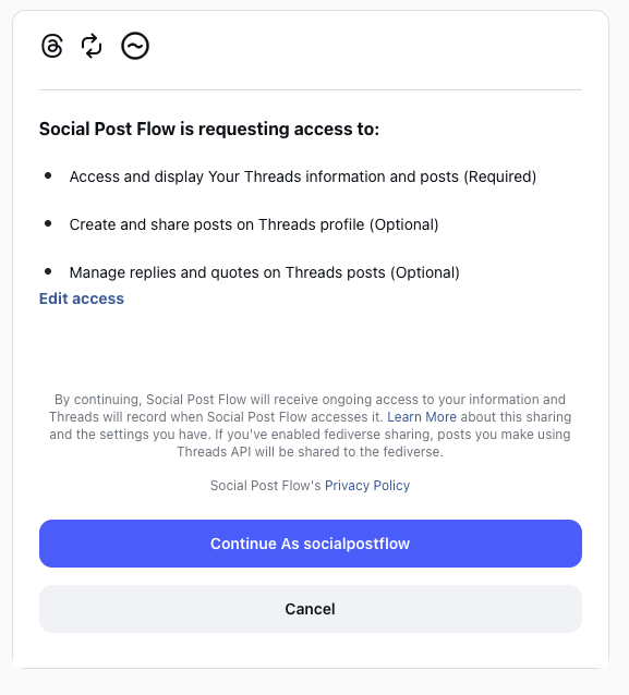 Social Post Flow: Connect Profiles: Threads: OAuth Authorize