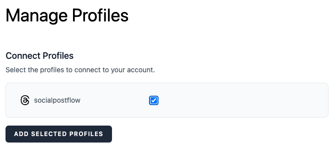 Social Post Flow: Connect Profiles: Threads: Add Selected Profiles