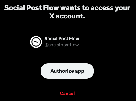 Social Post Flow: Connect Profiles: X: Authorize App