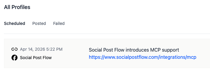 Social Post Flow: MCP: Create Link Post Result