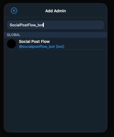 Telegram: Assign Bot to Channel: Search for Bot