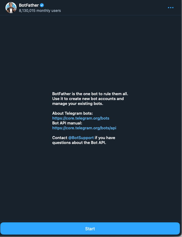 Telegram: BotFather: Create New Bot: Start
