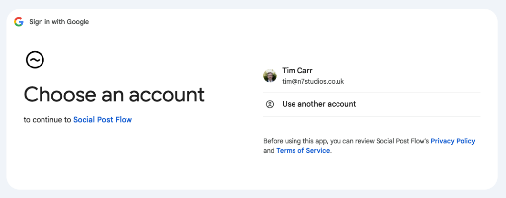 Social Post Flow: Connect Profiles: Google: OAuth
