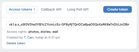 Social Post Flow: Connect Profiles: VK Community: Copy Access Token
