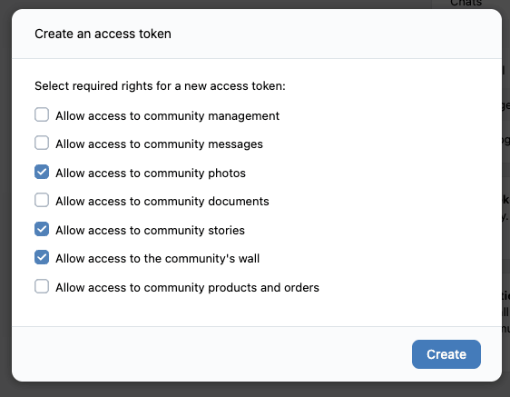 Social Post Flow: Connect Profiles: VK Community: Access Token Modal